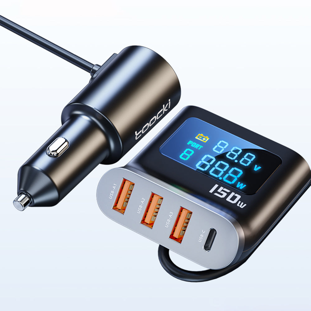 TOOCKI TQ-CC32 150W Car Charger Adapter Multi-Port Phone Hub with LCD Digital Display TOOCKI TQ-CC32 150W Car Charger Adapter Multi-Port Phone Hub with LCD Digital Display